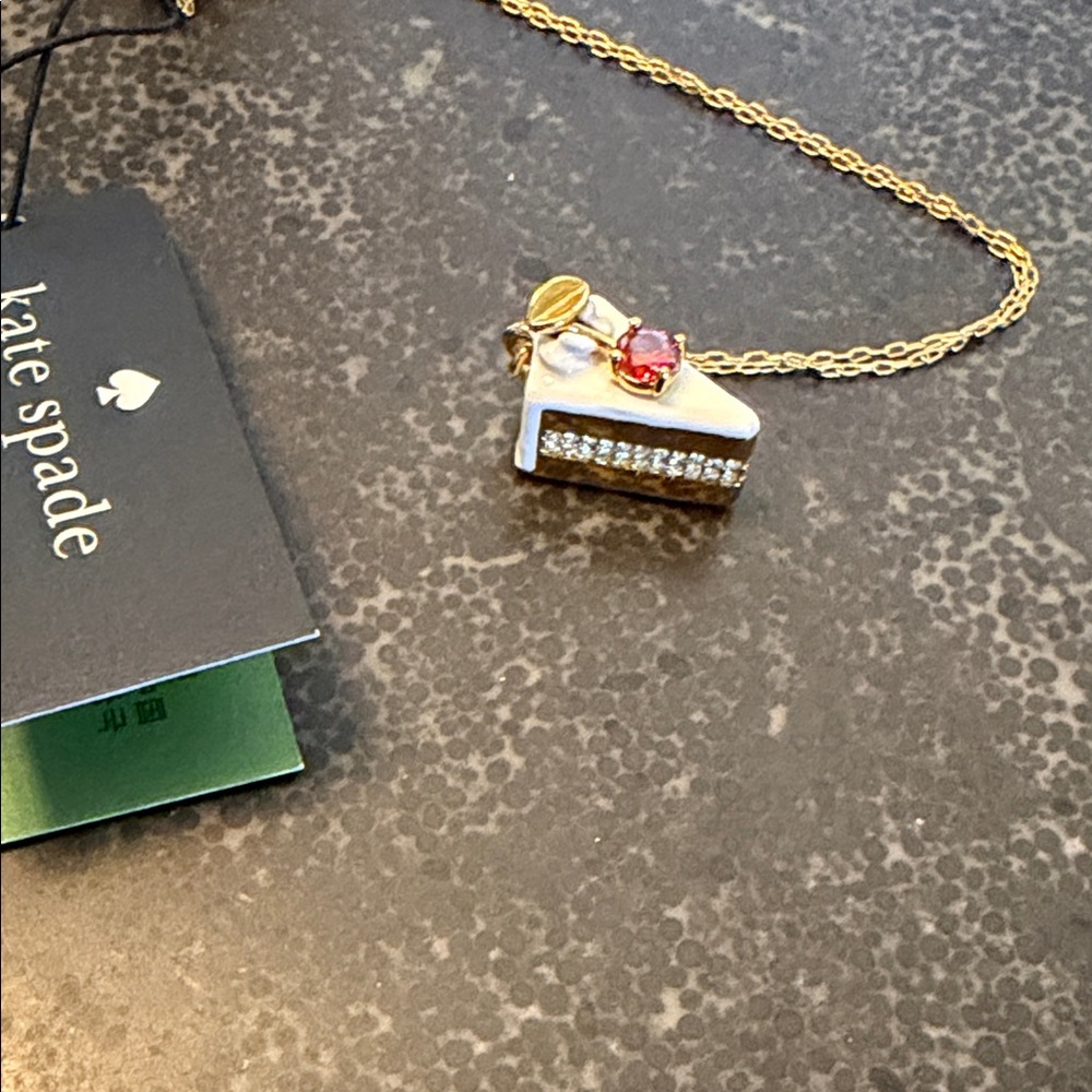 NWTKate Spade Pastry Shop Cake Slice Gold and Red Pendant Necklace - Picture 2 of 3